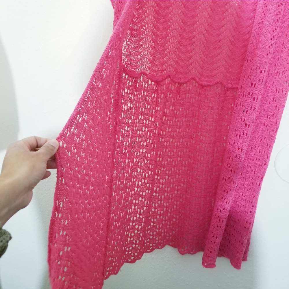 Open knit cardigan, perfect for layering, watermelon pink color - Picture 9 of 14
